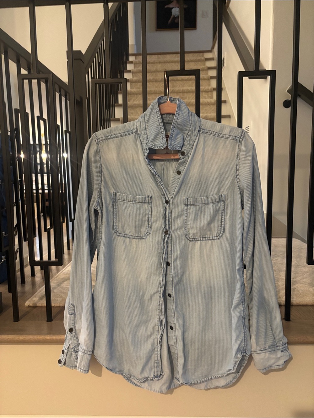 Light Blue Denim Button-Up Shirt for women oversize